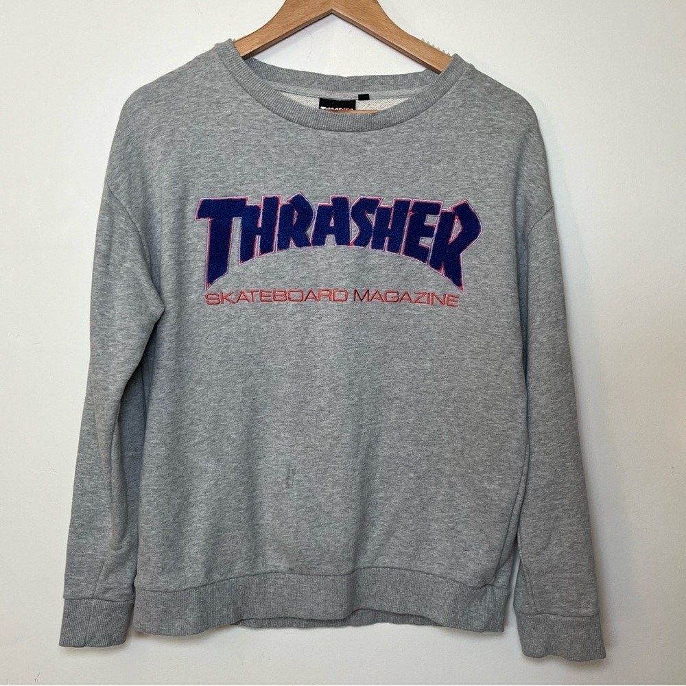 Thrasher Grey Embroidered Crewneck Sweater B3